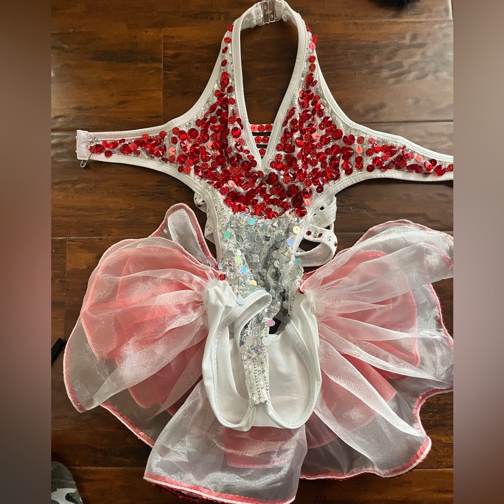 Girls strappy back red and white gem costume